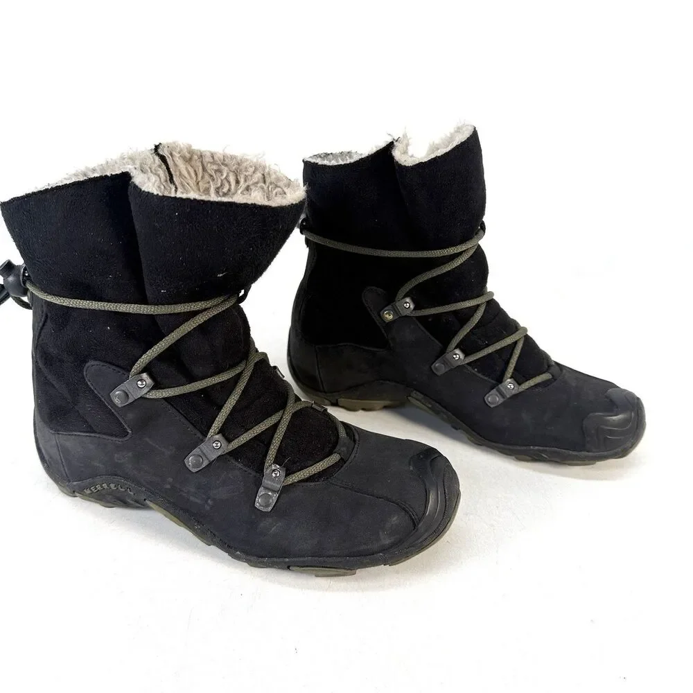 Merrell Forecast Tug Black Leather Hiking Ankle Boots Shoes 63966 Women's 6.5